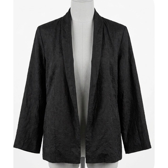 Eileen Fisher Jackets & Blazers - Eileen Fisher Black 100% Silk Embroidered Open Front Jacket Shawl Collar Small